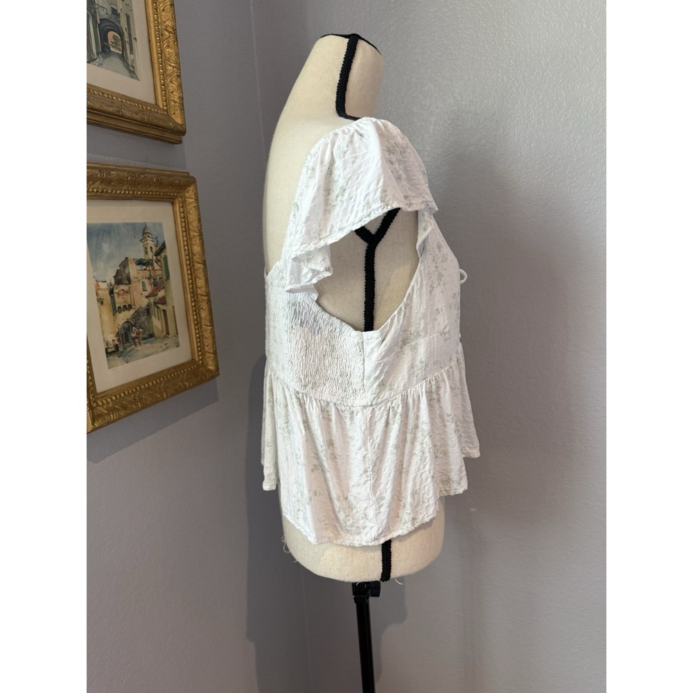 Hollister Floral Peasant Top XL Cottagecore Milkmaid Babydoll Tie Front Cutout - Picture 5 of 12
